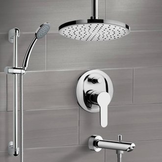 Tub and Shower Faucet Chrome Tub and Shower Faucet Set with Rain Ceiling Shower Head and Hand Shower Remer TSR38